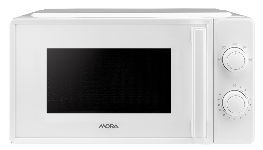 Na tomto obrázku je predný pohľad na mikrovlnú rúru Mora MT122W v bielom prevedení