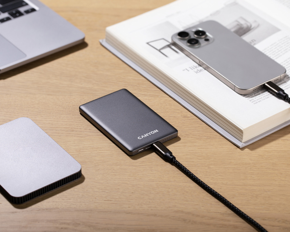 Powerbank Canyon OnPower 505 Slim MagSafe PD20W 5000 mAh sivý Powerbank Canyon OnPower 505 Slim MagSafe PD20W 5000 mAh sivý