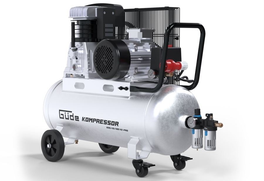 Kompresor Güde 600/10/100 VZ-PRO Kompresor Güde 600/10/100 VZ-PRO pre ľahkú mobilitu má veľké kolesá a otočné kolieska