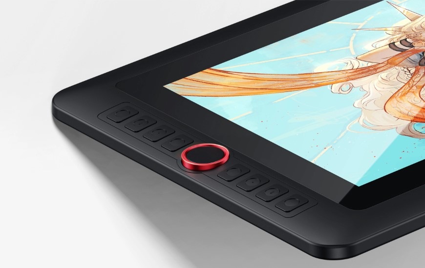 Tablet XPPen Artist 13.3 Pro v2 čierny Detail otočného voliča Red Dial a 8 tlačidiel na grafickom tablete XPPen Artist 13.3 Pre v2