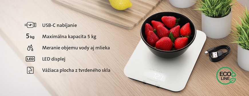 Kuchynská váha ETA Tami s USB nabíjením 8770 90000 biela „Kuchynská