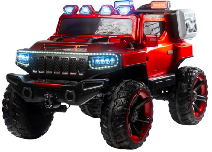 Detské elektrické autíčko BLUETOUCH off-road s polepmi, červené terénne vozítko so svetlami