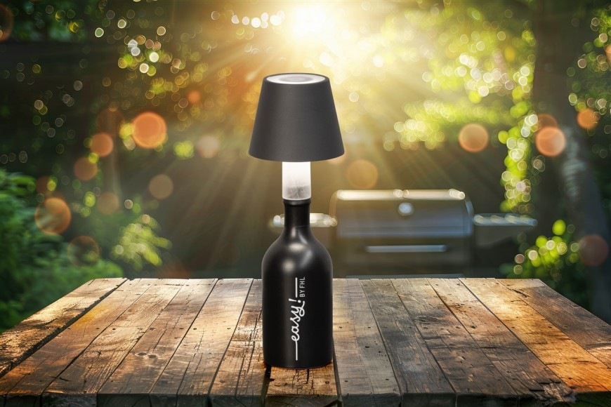 Vonkajšia lampička Fischer & Honsel na fľašu, Fiocco, 1x LED, 2,0 W sivá/béžová Vonkajšia LED lampička Fischer & Honsel na fľašu stojacu na stole