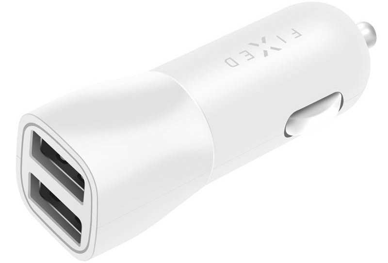Adaptér do auta FIXED 2x USB, 15W Smart Rapid Charge biely