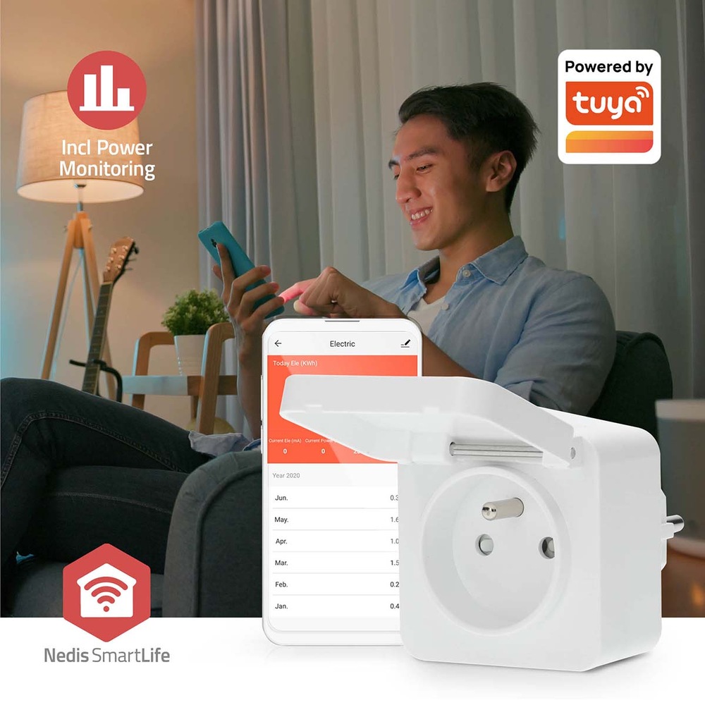 Inteligentná zásuvka Nedis SmartLife, merač spotreby, diaľkovo ovládateľná, Zigbee 3.0, IP44, 3680 W biela Inteligentná zásuvka Nedis SmartLife, merač spotreby, diaľkovo ovládateľná, Zigbee 3.0, IP44, 3680 W biela