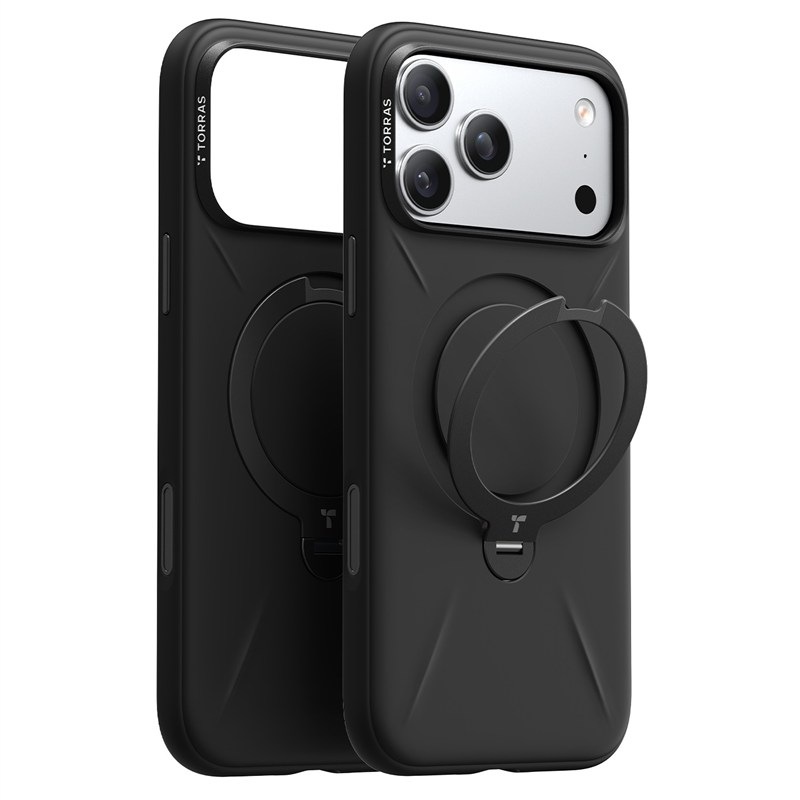 Kryt na mobil Torras Ostand Q3 Silicone na Apple iPhone 17 Pro, v čiernom prevedení