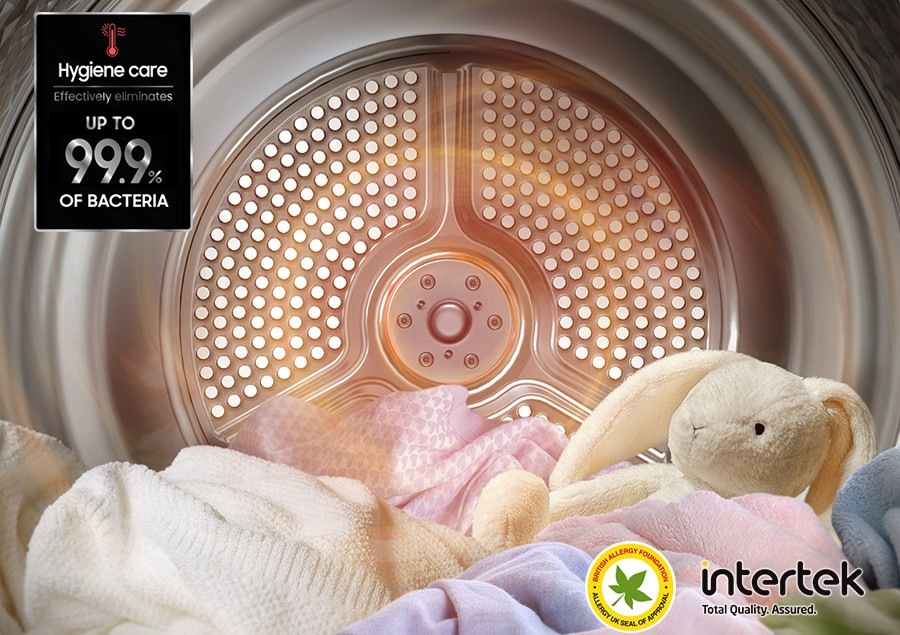 Sušička bielizne Samsung DV90DG6845LKU4 biela Bubon sušičky s plyšákom a práblem - funkcia Hygiene Care