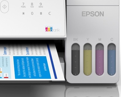 Tlačiareň multifunkčná Epson EcoTank L5396 biela Detail tlačiarne Epson EcoTank L5396 s integrovanými nádržkami na atrament