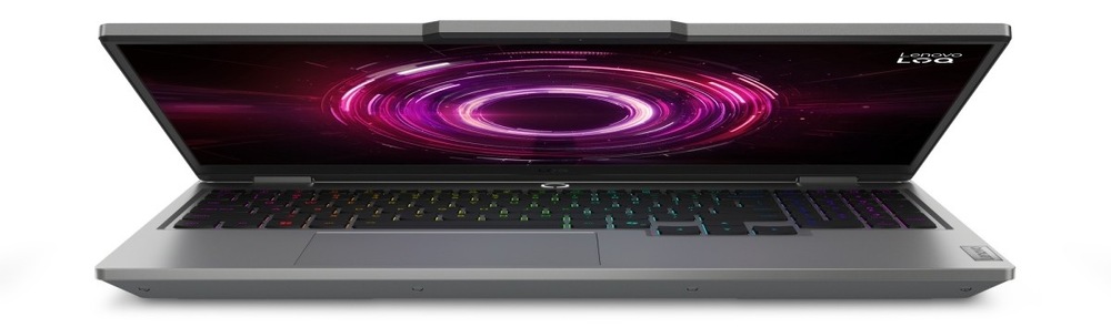 Notebook Lenovo LOQ 15AHP10 sivý Pootvorený zapnutý notebook Lenovo LOQ 15AHP10 spredu