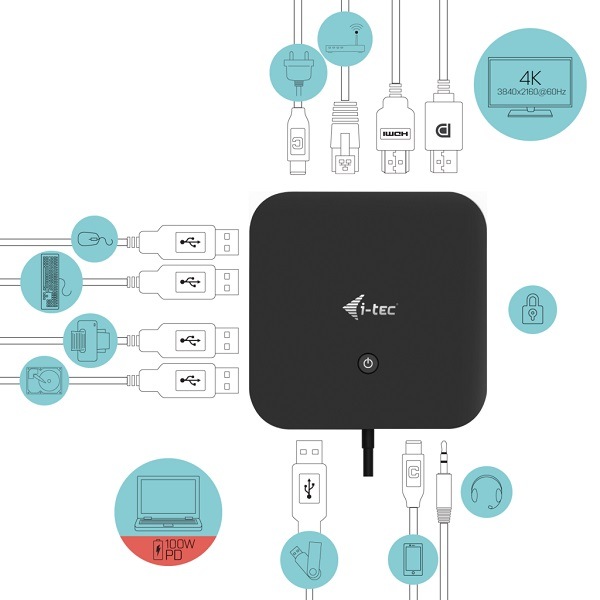 Dokovacia stanica i-tec USB-C HDMI DP with PD 100 W čierna Dokovacia stanica i-tec USB-C HDMI DP with PD 100 W čierna