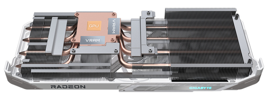 Grafická karta GIGABYTE Radeon RX 9060 XT GAMING OC ICE 16G biela Chladič grafickej karty GIGABYTE Radeon RX 9060 XT Gaming s heatpipe pre efektívny odvod tepla