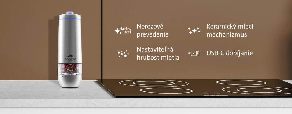 Mlynček na soľ a čierne korenie ETA Molino Uno 2928 90000 nerez Mlynček na soľ a čierne korenie ETA Molino Uno 2928 90000 nerez