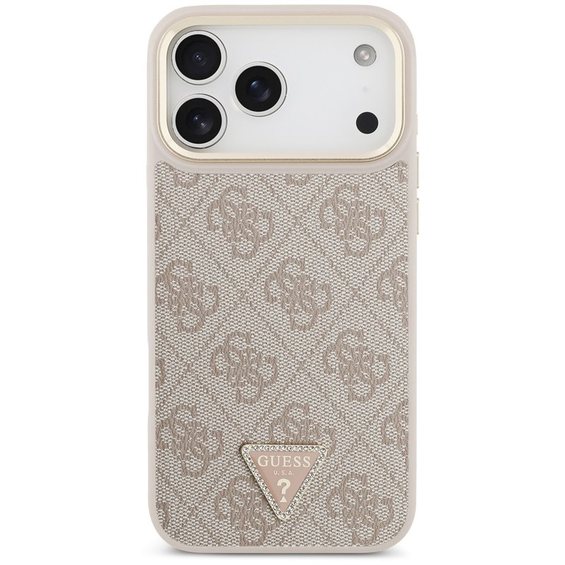 Kryt na mobilný telefón Guess PU Leather 4G Triangle Logo Gold Frame MagSafe na Apple iPhone 17 Pro Max - ružový