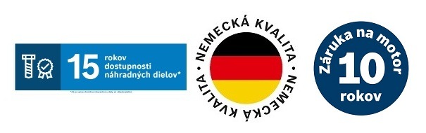 Tri logá týkajúce sa dostupnosti náhradných dielov, nemeckej kvality a záruky 10 rokov na motor