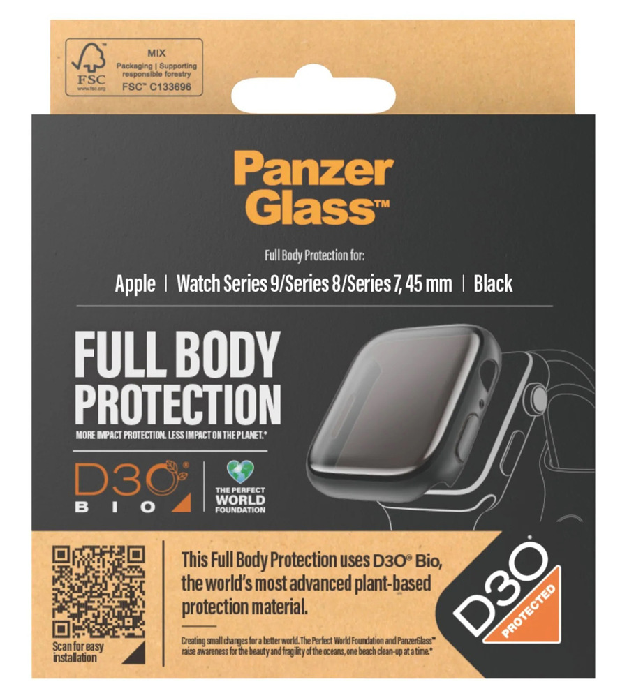 Ochranné puzdro PanzerGlass Full Protection na Apple Watch 7/8/9 (45 mm) čierne