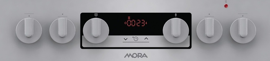 Sklokeramický sporák Mora C 8678 BS Inoxlook Detailný záber na ovládací panel na sporáku E50 Mora C 8678 BS