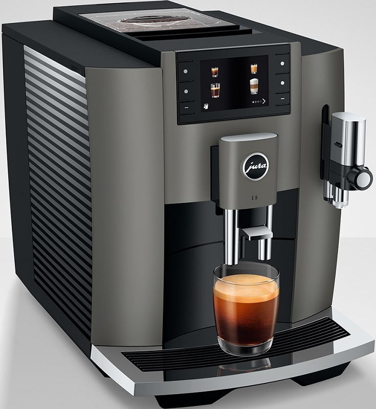 Automatický kávovar Jura E8 Dark Inox (modelový rok 2025) sivý Automatický kávovar Jura E8 Dark Inox (modelový rok 2025) sivý