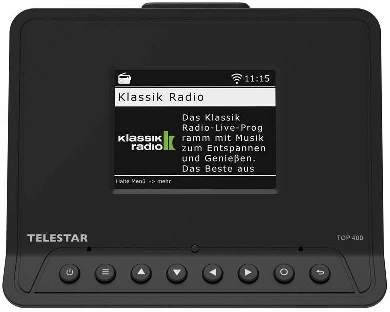 Internetový rádioprijímač s DAB+ Telestar TOP 400 čierny Detail farebného TFT displeja internetového rádia Telestar TOP 400 zobrazujúci stanicu Klassik Radio