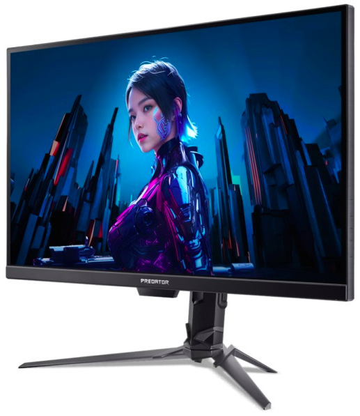 Herný monitor Acer Predator XB273U F5 z ľavého predného pohľadu s plochým 27" IPS displejom a nastaviteľným stojanom