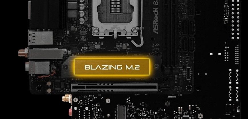 Základná doska ASRock B860I WiFi Detail Blazing M.2 slotu PCIe Gen5 na doske ASRock B860I WiFi pre ultrarýchla NVMe SSD