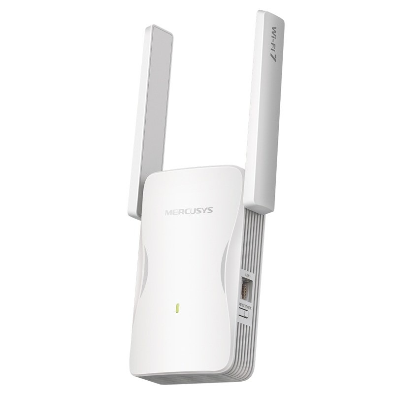 Wi-Fi extender Mercusys ME25BE v bielej farbe.