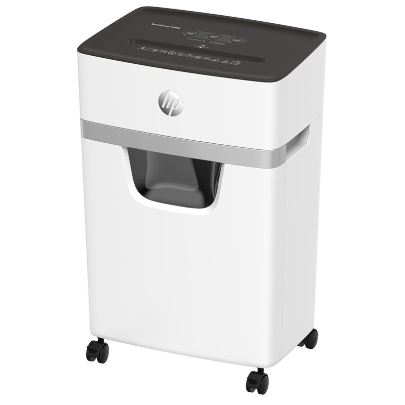 Skartovačka HP OneShred 10MC v bielej farbe.