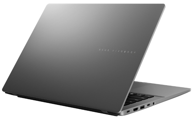 Zadná strana otvoreného ASUS Vivobook S14 s konektormi na ľavom boku