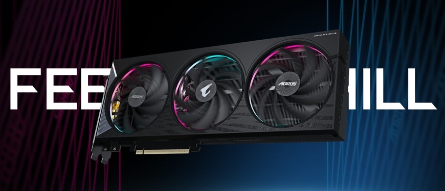 Grafická karta GIGABYTE RTX 5060 AORUS ELITE prezentovaná v hernej grafike s motívom FEEL THE CHILL