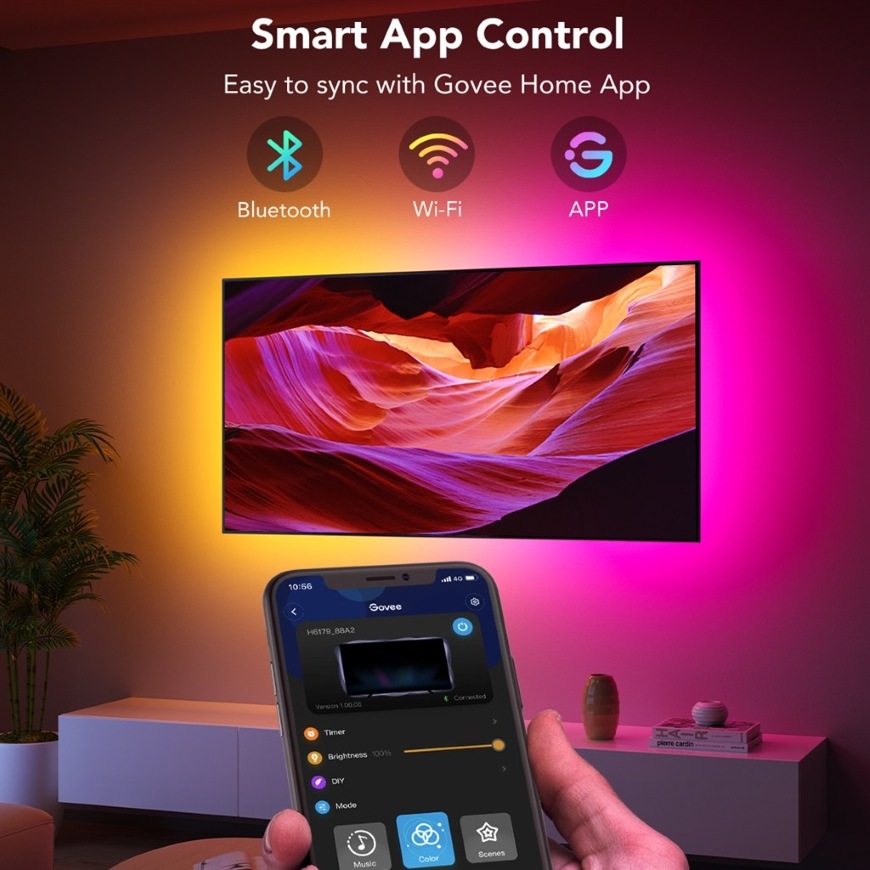 LED pásik Govee TV 40-50", SMART LED, RGBIC, 2,4m čierny Ovládanie pásky Govee TV 40–50" SMART pomocou aplikácie v smartfóne