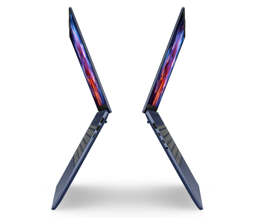 Dva otvorené notebooky Lenovo IdeaPad Slim 5 16IPH11 z profilu