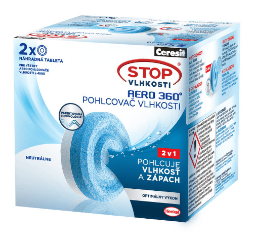 Náhradné tablety do pohlcovače vlhkosti Ceresit Stop vlhkosti AERO 360° 2v1 Náhradné tablety do pohlcovače vlhkosti Ceresit Stop vlhkosti AERO 360° 2v1