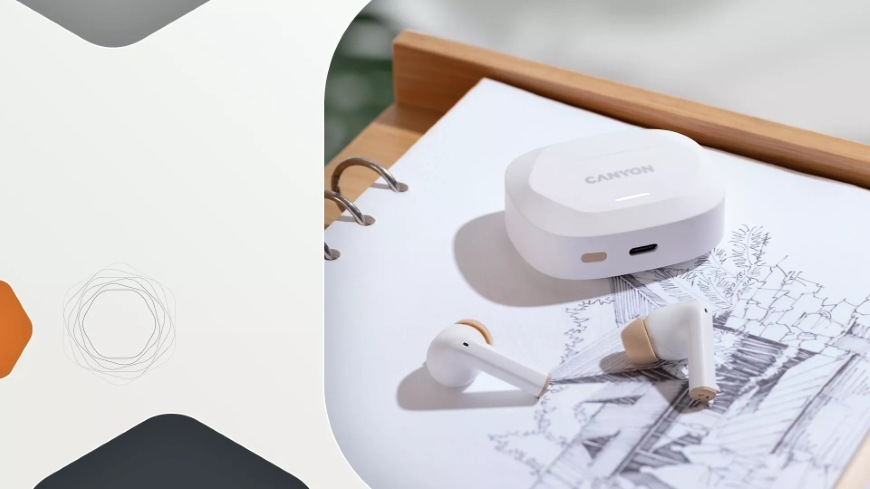 Slúchadlá Canyon Hexagon 7, TWS ANC+ENC Wireless Charge biela/béžová Canyon Hexagon 7, biela/béžová
