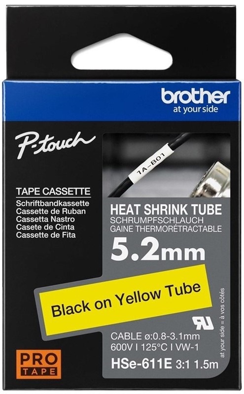 Papierový štítok Brother HSE-611E čierna na žlté, 5,2 mm