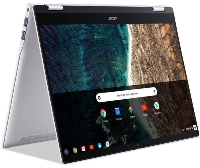 Notebook Acer Chromebook Plus Spin 514 (CP514-5HN-K65H) strieborný Zapnutý notebook Acer Chromebook Plus Spin 514 (CP514-5HN-K65H) v pozícii stanu