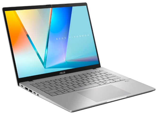 Otvorený ASUS Vivobook S14 M3407GA-OLED013W s pohľadom na ľavú stranu