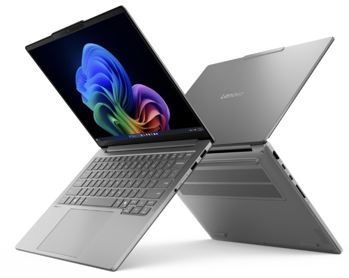 Notebook Lenovo IdeaPad Pro 5 14AKP10 sivý Lenovo IdeaPad Pro 5 14AKP10 z prednej a zadnej strany s hliníkovým šasi a logom Lenovo