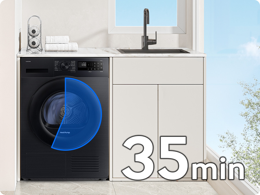 Sušička bielizne Samsung DV90DG52A0ABLE v kúpeľni, funkcia Quick Dry 35'