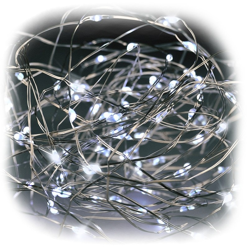 Vianočné osvetlenie Solight reťaz strieborná, 50x mini LED, 5m, 3 x AA, studená biela