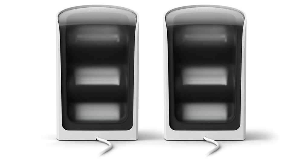 Stolové svietidlo Philips Hue Wall washer, 20W, EU/UK, White and Color Gradient (2 ks) biela Detailný záber na dve zhasnuté lampičky Philips Hue Wall washer