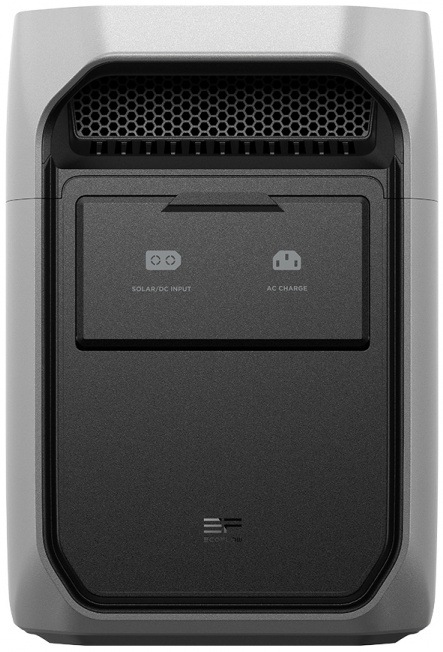 Nabíjacia stanica EcoFlow DELTA 3 Classic (1024 Wh) sivá Zadný panel EcoFlow DELTA 2 so vstupmi pre solárne nabíjanie a AC nabíjacím portom.