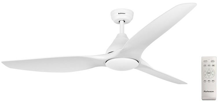 Stropný ventilátor Rohnson s tromi lopatkami a LED osvetlením, s diaľkovým ovládaním.