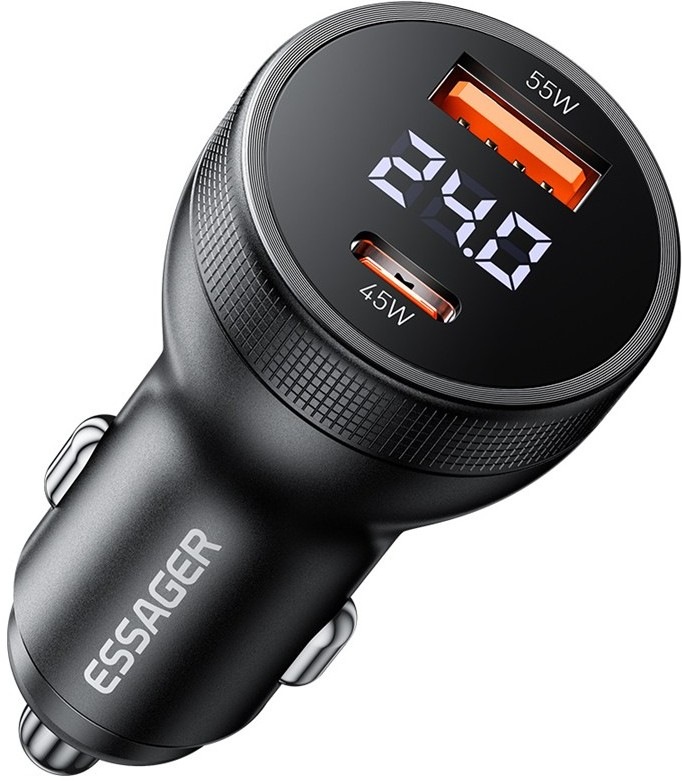 Adaptér do auta Essager USB-A, USB-C s digitálnym displejom a výkonom 100 W