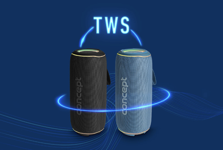 Prenosný reproduktor Concept SoundJoy BR5532 modrý Funkcia TWS prepájajúca modely Concept SoundJoy BR5530 a BR5532 pre súčasné prehrávanie