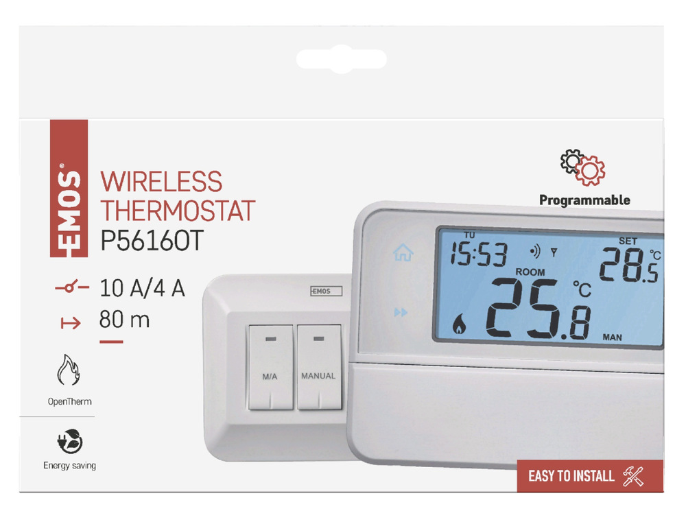 Termostat EMOS izbový, programovateľný, bezdrôtový, OpenTherm, P5616OT Termostat EMOS izbový, programovateľný, bezdrôtový, OpenTherm, P5616OT