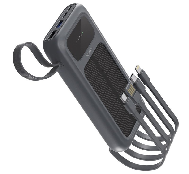 Powerbank Spello by Epico ForcePack 5in1 10000mAh solární, s integrovanými káblami SP15 sivá Powerbanka Spello