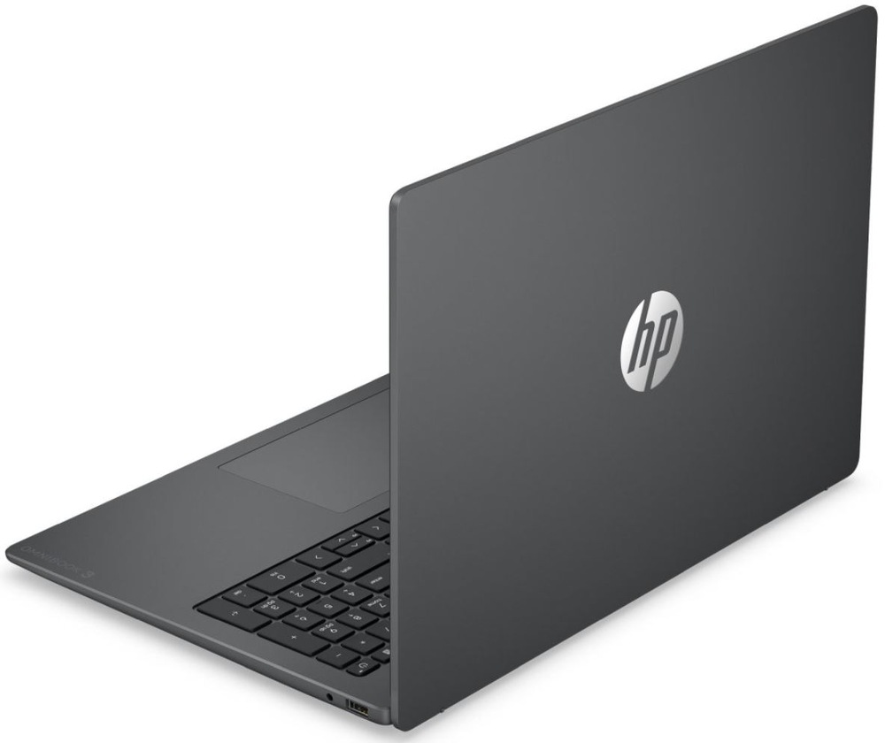 Notebook HP + Game Pass predplatné na 2 mesiace sivý Zadný pohľad na notebook HP OmniBook 3 s logom HP na veku