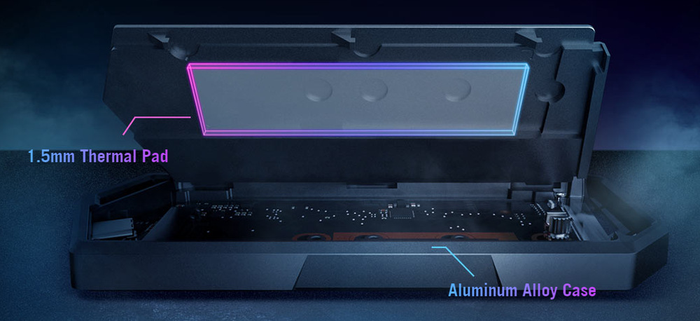 Externý rámček Asus ROG STRIX ARION SSD NVME AURA case, USB-C 3.2, M.2 NVMe SSD kovový box, dĺžka 30-80 mm, AURA RGB čierny