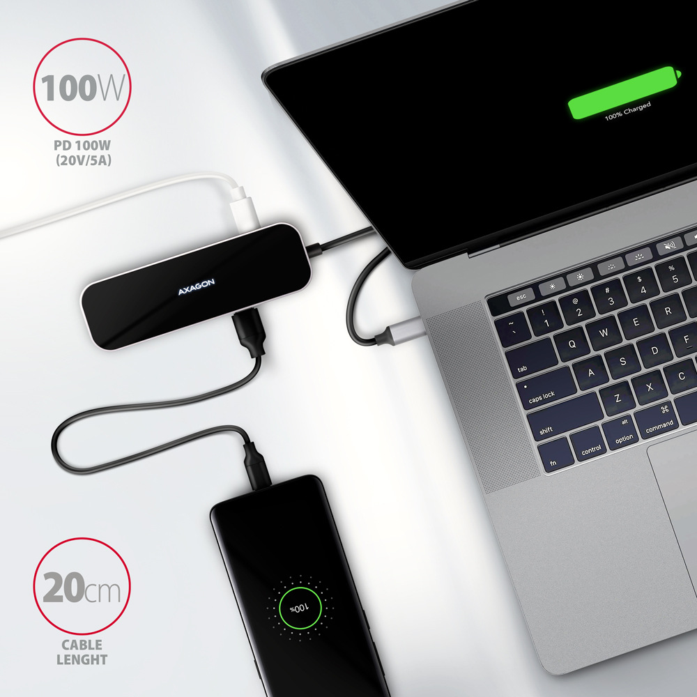 USB Hub Axagon USB 3.2 Gen 1 húb, 3x USB-A, HDMI 4k/60Hz, RJ-45 GLAN, PD 100W, kábel USB-C 20cm sivý USB Hub Axagon USB 3.2 Gen 1 húb, 3x USB-A, HDMI 4k/60Hz, RJ-45 GLAN, PD 100W, kábel USB-C 20cm sivý