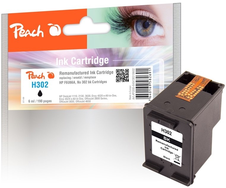 Čierna atramentová náplň Peach HP 302 s výťažnosťou 190 strán