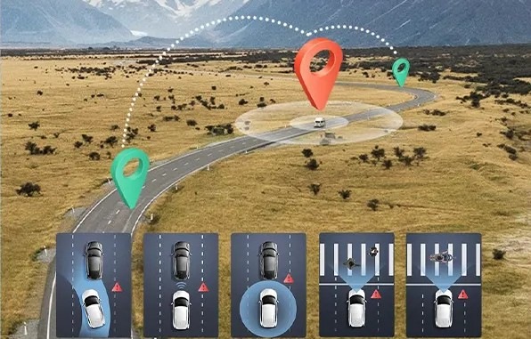 Autokamera 70mai M800 čierna Trasa s vyznačenými bodmi z GPS a asistenčné funkcie kamery M800 + RC14